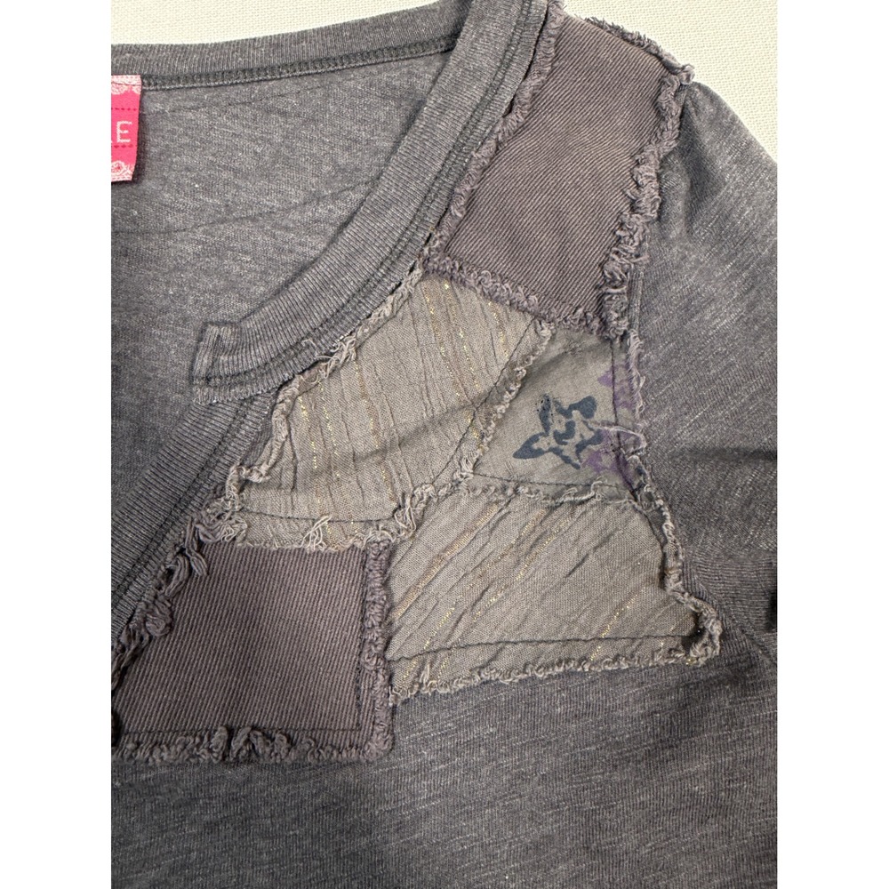 Free People Charcoal Gray Patchwork Henley Long Sleeve Top Small Snap Cuffs - Picture 4 of 10